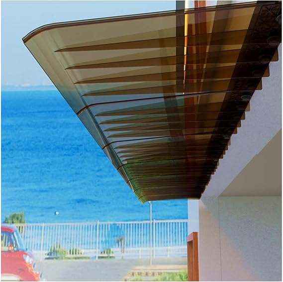 Modern Window Awning Door Canopy Uv Rain Snow Protection Fireproof Outdoor Garden Polycarbonate Cover(Brown,40x270cm/16x106in)