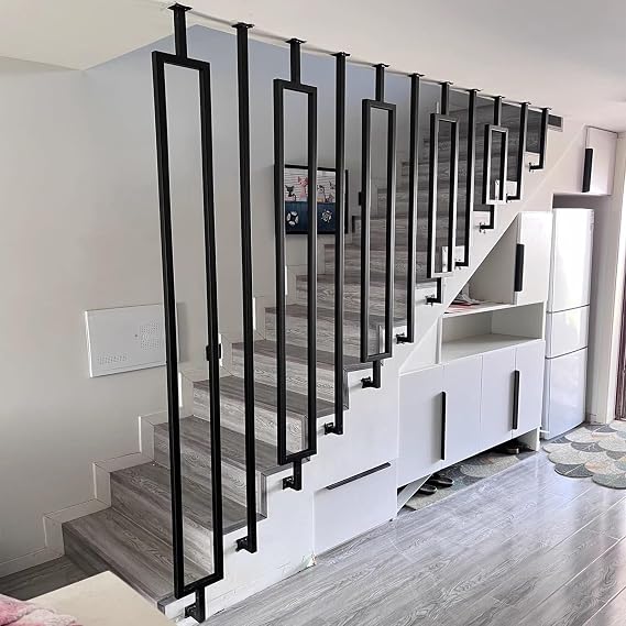 Stair Handrail, L-Shaped Balustrade Post 30cm-150cm Villa Protective Fence - Black Iron Galvanized Pipe Railing Safety Non-Slip Guardrails for