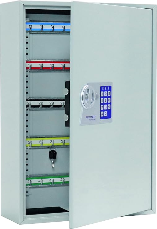 Rottner Key Cabinet S 150 Electronic Lock Mechanical Emergency Opening Key Register Adjustable Hook Strip 150 Key Tags Free incl. Mounting Material