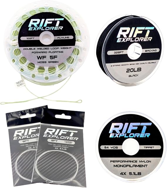 RIFT WF Fly Fishing Line Kit 3 5 6WT Dual Welded Loop Fly Fishing Line Pre-Tied Leader Braided Backing Tippet Fish Line