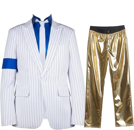 Men's Classical 70s 80s Dance Costume Blue Armband Suit Cosplay Costume