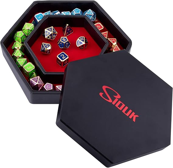 SIQUK Dice Tray with Lid Hexagon Dice Rolling Tray Dice Holder for Dice Games Like RPG, DND and Other Table Games, Red