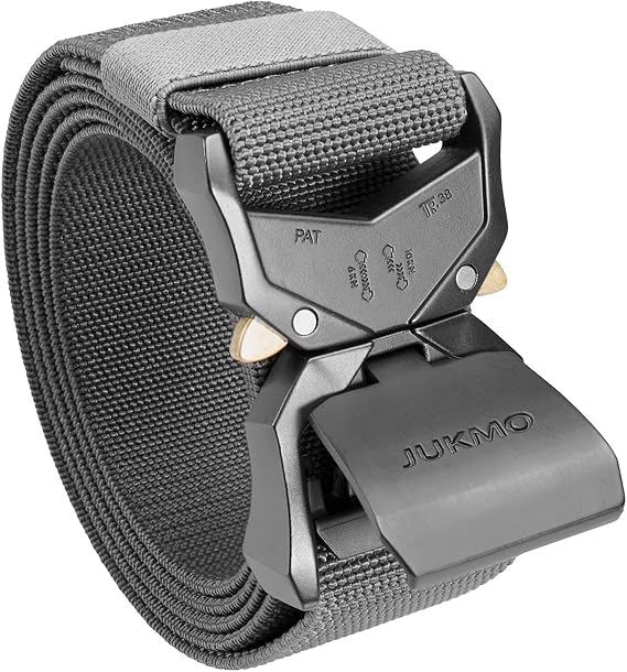 JUKMO Tactical Belt, Military Hiking Rigger 1.5" Nylon Web Work Belt | Heavy Duty Quick Release Aluminum Alloy Buckle & Stretch Belt Strap