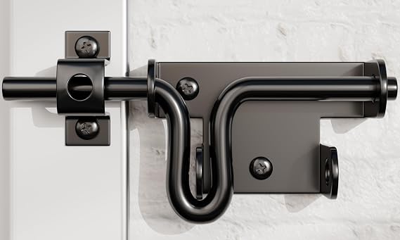 Hillmaster Slide Bolt Gate Latch for Wooden Fence Door Lock With Padlock Hole, Heavy Duty Sliding Lock, Black Barrel Bolt Latches Hardware for Wood Vinyl Fence Barn Shed