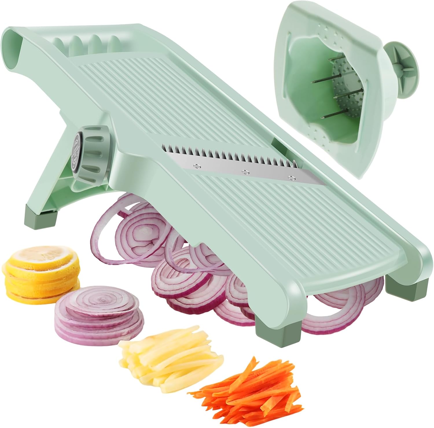 Mandoline Slicer, Foldable Vegetable Cutter, Space Saving Mandoline Cutter, Easy to Use, Kitchen Food Slicer for for Potato, Onion, Cucumber, Cabbage, Send Hand Guard(Green)