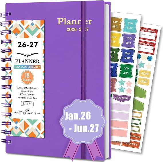 2026-2027 Weekly, Monthly and Daily Planner, 18 Month Planner Notebook from Jan.2026 to Jun.2027 - Academic Organizer for Women Men 5.7" x 8.2"- Dark Purple