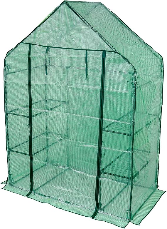 Walk-In Greenhouse with Shelves 143x73x195cm – Reinforced PE Cover Portable Outdoor Garden Green House for Plants Tomatoes Seedlings Vegetables – Heavy Duty Mini Grow House( Green)