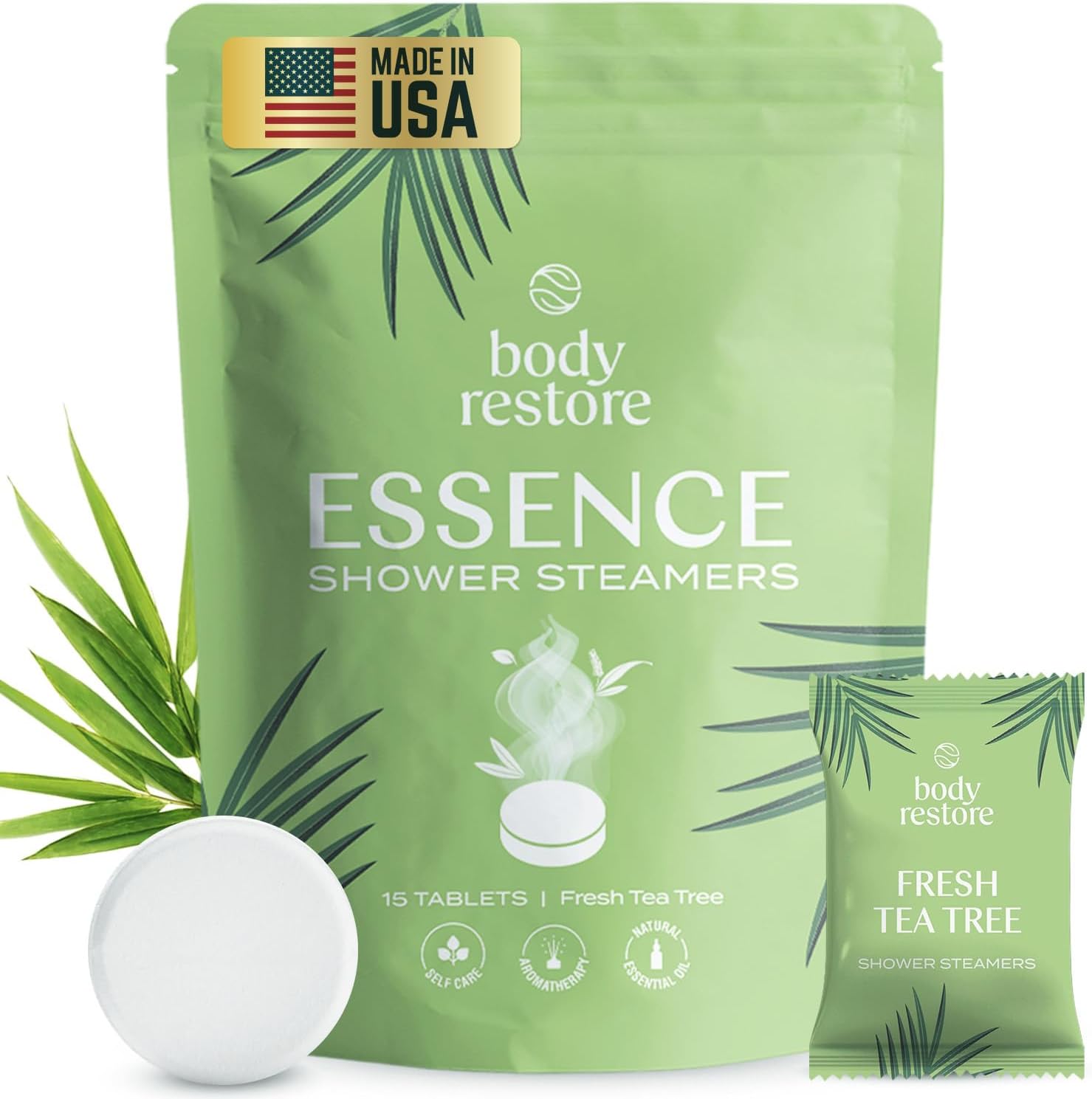 Body Restore Shower Steamers Aromatherapy 15 Pack Fathers Day Gift for Dad, Birthday Gifts for Women & Men, Spa Stress Relief & Relaxation Self Care Gifts Premium Tea Tree Essential Oil Tablets