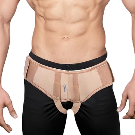 Wonder Care- Inguinal Hernia Support Truss brace for Single/Double Inguinal or Sports Hernia with Two Removable Compression Pads & Adjustable Groin Straps belt- skin color L