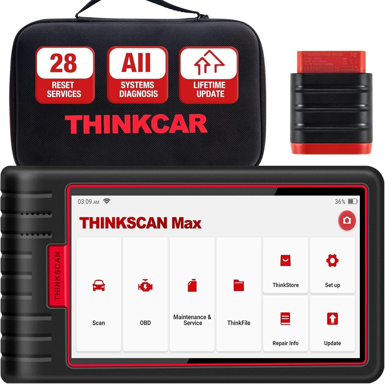thinkcar ThinkScan Max OBD2 Car Diagnostic Tool for Complete System Diagnostics Car Diagnostic Scanner for ECU Coding with 28 Service Functions Lifetime Free Update