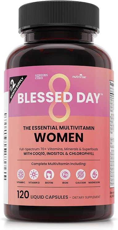 NutriRise Multivitamin for Women 120 Liquid Capsules | Vitamin D, C, B12, A, Biotin, Zinc, Iron, Magnesium, Calcium, Minerals, Vitamins & Superfoods, Daily Nutritional Support
