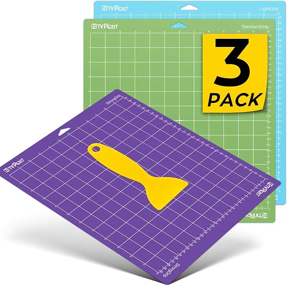 HTVRONT Cutting Mat, 12x12, 3-Grip Variety Pack, for Quilting | Compatible with Cricut Maker 3/Maker 4/Maker/Explore 3/4/5/Air 2/One, Standard Adhesive Sticky, Quilting Cutting Mats
