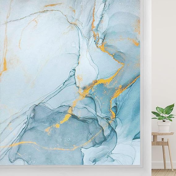 Privacy Window Film Static Cling No Glue Marble Stained Glass Coverings Sticker for Home Bathroom Living Room (35.4'' x 78.6'' (90 x 200 cm)), Multicolor