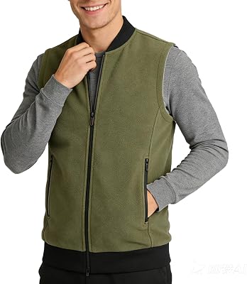 Mans Fleece Vest Full-Zip Outerwear Lightweight Sleeveless Jacket With Zipper Pockets
