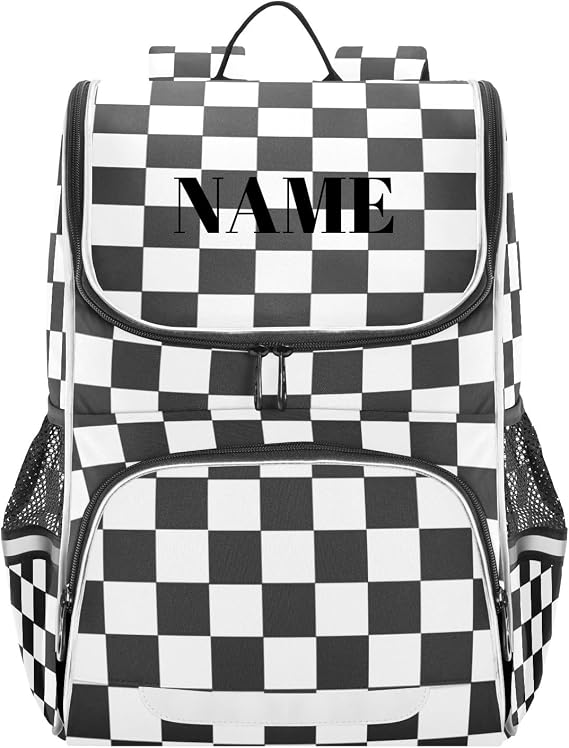 Personalized Checkered Flag Backpack for School Bag Teen Kids