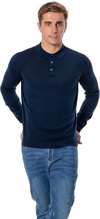 Mens 100% Extrafine Merino Wool Long Sleeve Polo