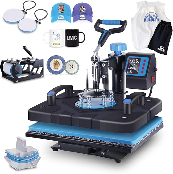 HORGELU Upgraded 5 in 1 Heat Press Machine 12x15 Inch Heat Transfer Machine 360-Degree Swing Away Multifunction Digital Sublimation Combo Heat Press for T Shirt Mug Hat Plate for Commercial Home 110V