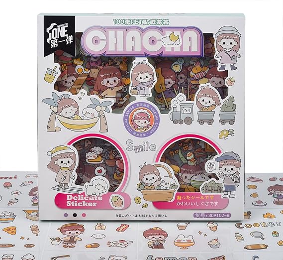 Kawaii People Stickers Scrapbook Stickers -100 Sheets Cute PET Japanese Stationery Letter Stickers for Card Making Craft Notebooks Album Crafter Gifts- Adhesive Journal Planner Decals & Stickers