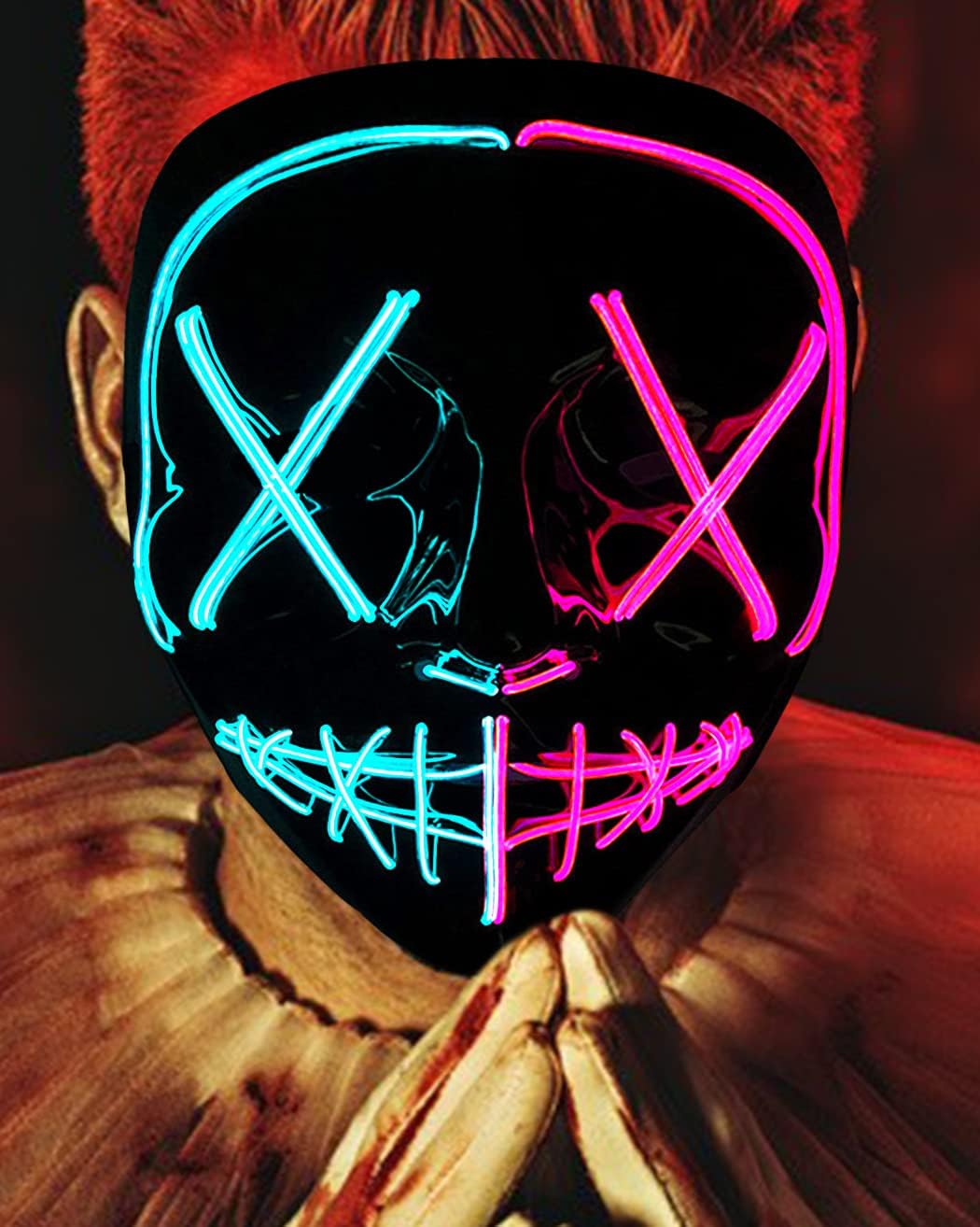 Halloween Purge LED Scary Mask - Light Up Face Mask with 3 Lighting Modes for Men, Women, Adults & Kids