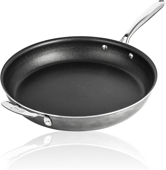 Granitestone Nonstick 14 Inch Frying Pan with Lid Ultra Durable Mineral and Diamond Triple Coated Surface, Family Sized Open Skillet, Oven Safe, Large, Black