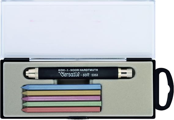 Koh-I-Noor VERSATIL 53530N8005TE All Metal Leadholders with Sharpener, Soft Surface Set - Black