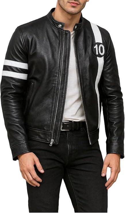 Men's Iconic Superhero Inspired Leather biker Jacket Halloween Sci-Fi Cosplay Costume