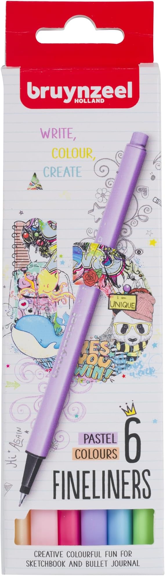 Bruynzeel Pastel Colour Fineliner Brush Pens 6-Piece Set