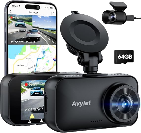 Avylet 4K+1080P Dash Cam Car Front Rear 5GHz Dash Cam with 64GB SD Card
