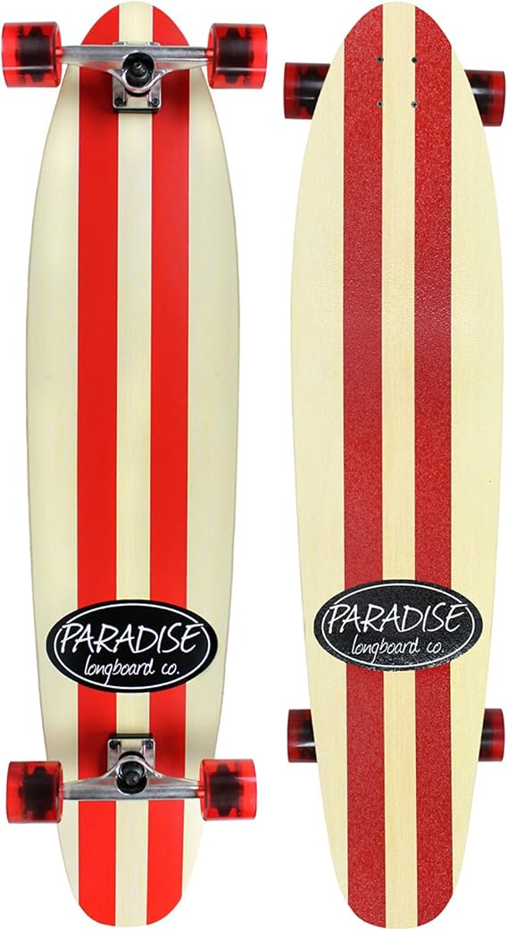 Paradise Longboard Kicktail Complete Cruiser Skateboard, Red Stripe, 9" x 44"