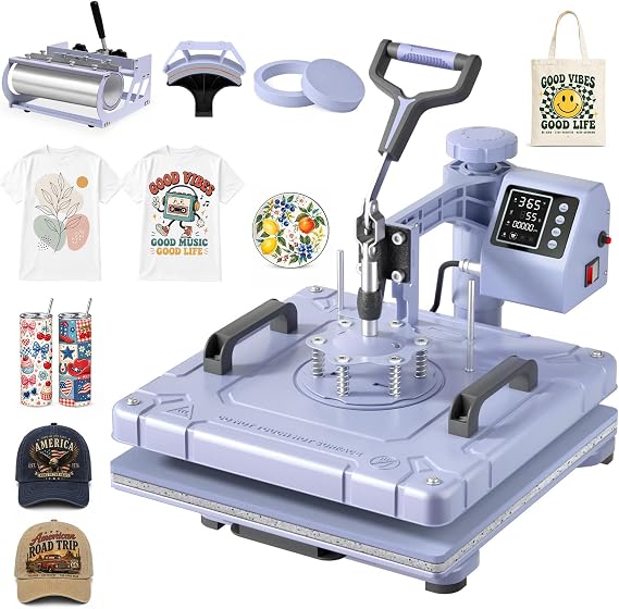 Slendor 15x15 inch 5 in 1 Swing Away Heat Press Machine for T Shirts