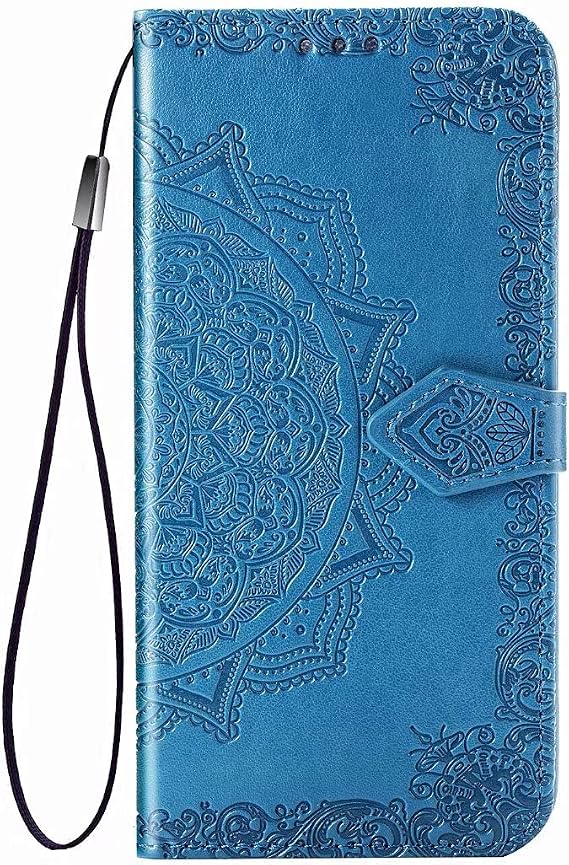 For iPhone 15 Pro Max Case Flip Phone Case Mandala Embossed Phone Case Shockproof PU Leather Stand View Wallet Bookstyle Case Cover Silicone Bumper Phone Case for iPhone 15 Pro Max Blue