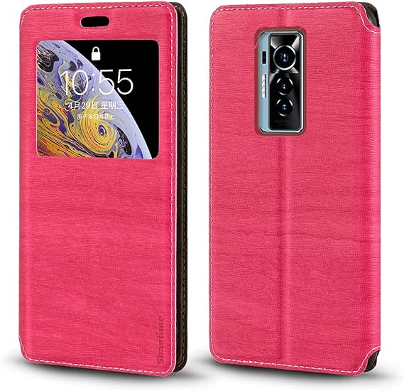 Tecno Phantom X Case, Wood Grain Leather Case with Card Holder and Window, Magnetic Flip Cover for Tecno Phantom X (6.7 inch), Rose