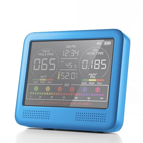25-in-1 Indoor Air Quality Monitor with PM1.0,PM2.5,PM10,CO2,HCHO,TVOC,Temperature,Humidity,Time Display &7 AQI Alarms Professional Air Quality Tester for Home, Office & Indoor Use