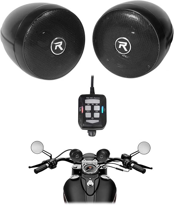 Pair Rockville RockNRide 3" Powered Bluetooth Motorcycle Handlebar Speakers | Metal Enclosures, IPX67 Waterproof, 300W Peak, 150W RMS, Fits ATV/Scooter, Wired Remote