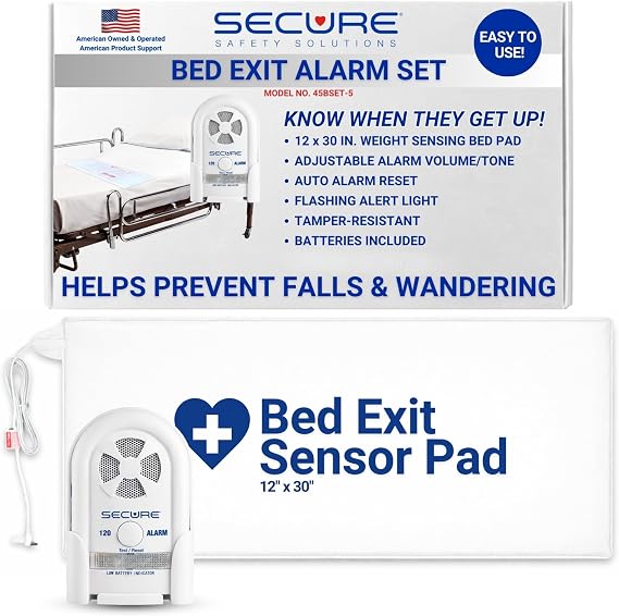 Secure Safety Solutions Bed Exit Alarm for Elderly Dementia Patients | 12x30 Pressure Sensor Pad & 120 dB Patient Monitor, Fall Prevention for Seniors & Adults, Caregiver Alert System