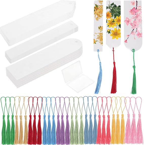 30Pcs Acrylic Bookmark Blanks Bulk with 30PCS 10 Color Tassels
