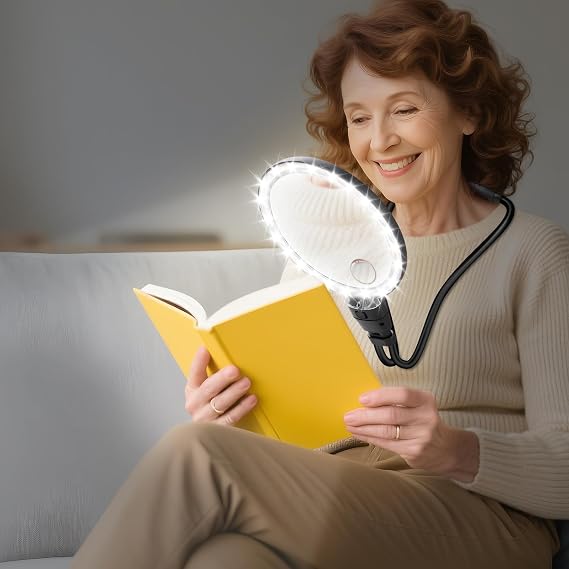 Large 30X 10X Hands Free Magnifying Glass with Light for Reading