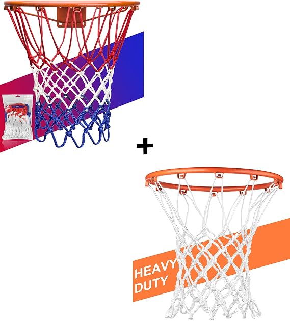 Basketball Net Replacement Heavy Duty, 2022 Professional On-Court Quality [6.88Ounce], Fits Outdoor Indoor Standard Rim, All Weather Anti Whip -12 Loops (Red White Blue+ White)