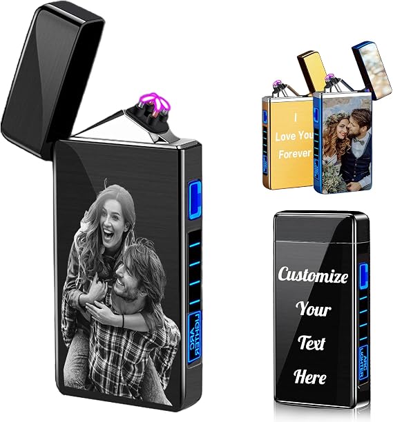 Custom Lighter with Pictures Personalized Electric Lighter for Men Engraved Text Valentine's Day Black 1