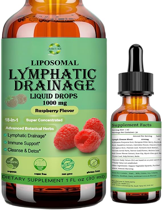 Liposomal Lymphatic Drainage Drops | 18-in-1 Herbal Lymph System Support | w. Echinacea Elderberry Dandelion Burdock Root Cleavers for Lymphatic Cleanse Detox Immune Support, Fast Absorption