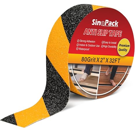 2" x 32" Anti Slip Tape Black Yellow Non-Slip Traction for Steps, Ladders & Shop Floors, All-Weather Waterproof Grip for Ramps, Concrete & Wood Hazard Warning