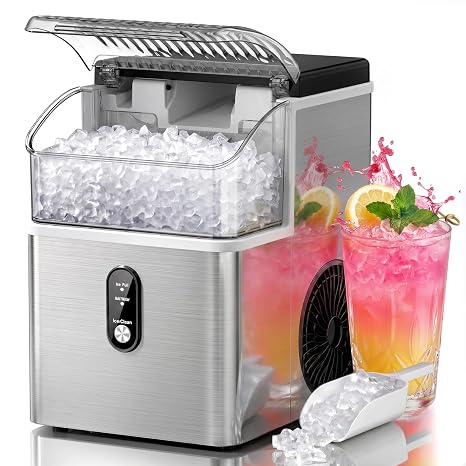 Kismile Nugget Ice Maker Countertop, 35 lbs/Day, Stainless Steel