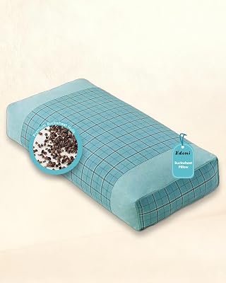 Edomi Buckwheat Cube Pillows for Side Sleepers,19.6x9.8 Buckwheat Hulls Filling Cervical Neck Support Pillows for Sleeping, Customizable Height, Plaid Pillow Covers,Blue