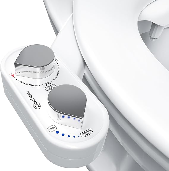 CLEAR REAR Bidet Attachment for Toilet Seat - Non-Electric with Self Cleaning Dual Nozzles, Leak Proof Connectors, Adjustable Water Spray, Rear & Feminine Wash - Hygienic Bathroom Upgrades