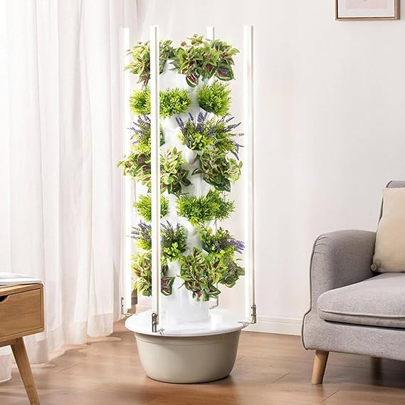 Vertical Hydroponic Garden Tower System Indoor Outdoor Home Grow Kit, Aeroponic Tower Garden System with 30l Tank, 20-36 Holes, Soilless Cultivation Vertical Hydroponic Garden Tower,28pods
