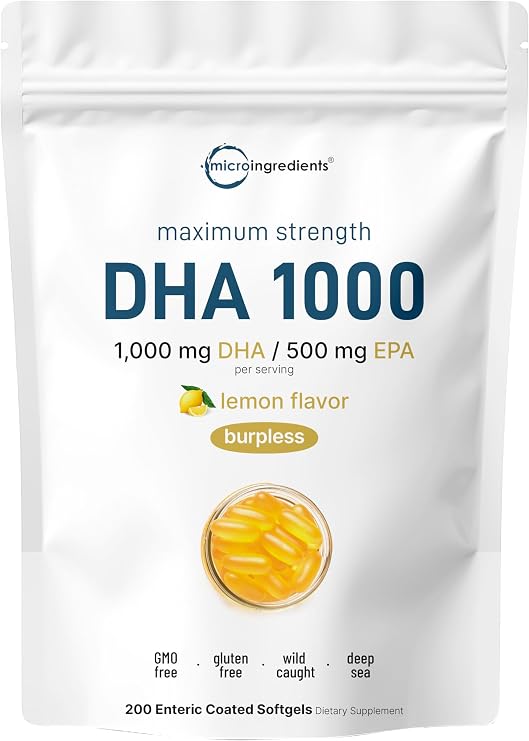 Omega 3 Fish Oil DHA Supplements 1000mg with EPA 500mg, 200 Softgels Lemon Flavored, Burpless (Enteric Coated) | Deep Sea Fresh Fish, Wild Caught from Norwegian Waters | Mercury Free
