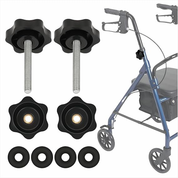 Rollator Walker Replacement Knobs - Arm Height Adjustment Knobs for 3 or 4 Wheeled Rollators, Easy-Grip Replacement Screws, Set of 2