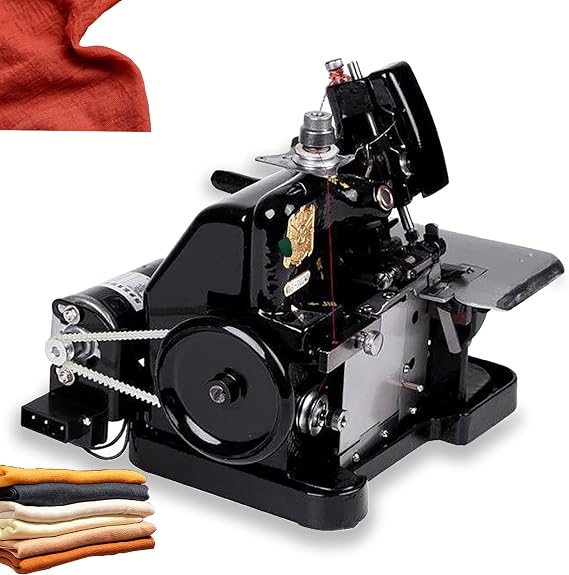 Industrial Overlock Sewing Machine Heavy Metal Frame Sewing Machine 250W Motor Speed Regulator Adjustable Stitch Length with Nut Needle Chuck for Fabric and Leather Black