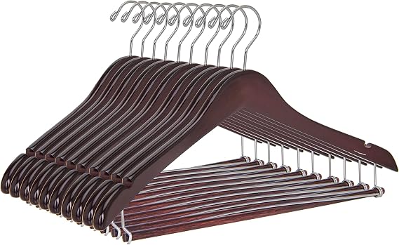 Quality Hangers Wooden Hangers Beautiful Sturdy Suit Coat Hangers with Locking Bar Chrome Hooks (50)