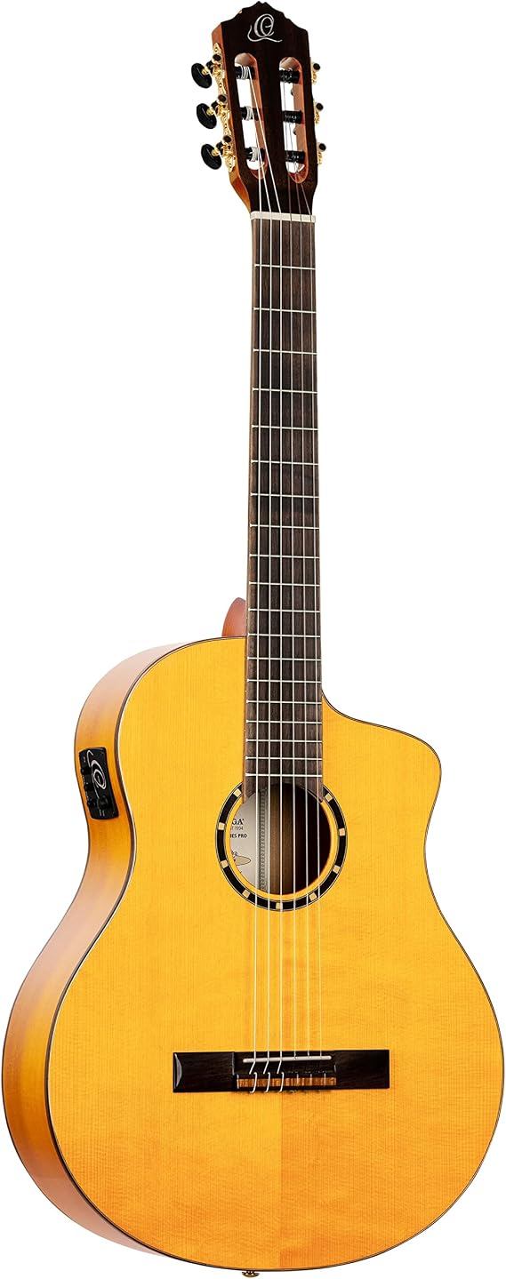 Ortega Guitars 6 String Family Series Pro Solid Top Acoustic-Electric Flamenco Guitar w/Bag, Right, Full (RCE170F)